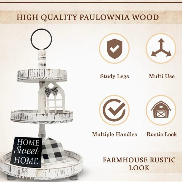 🤍🖤🩶Beautiful 3 Tiered Distressed Farmhouse Tray🩶🖤🤍 - Picture 6 of 6